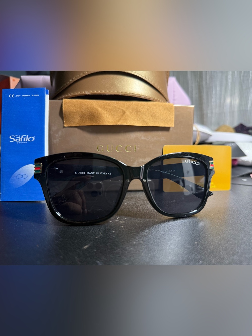 Gucci Black Sunglasses with Brown/Gold Case